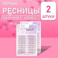 Ресницы черные завораживающие 120 пучков х 2 палетки